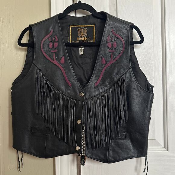 UNIK Leather Collection Women Leather Motorcycle Vest Rose Cutouts XL - Picture 1 of 5